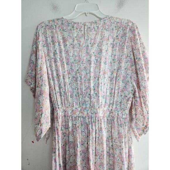 Faithful the Brand "Massimo" Pink Floral Tie Front Flare Sleeve Midi Dress sz 4 - Picture 6 of 11